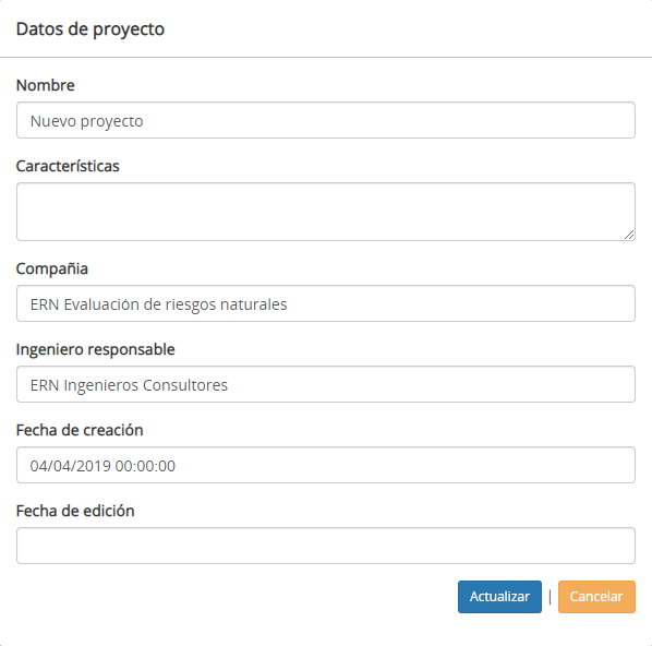 Datos de proyecto